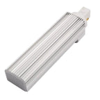 White LED PL bulb with vertical ribbed heatsink and G24 2-pin connector, product shot on white background.