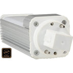 White G24 2-pin LED bulb with aluminum heat sink and mounting screws visible, shown at 360-degree rotatable view angle.