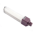 PL G24 LED bulb with white cylindrical tube and burgundy base connector, product shot on white background.