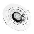 White circular LED gimbal downlight with adjustable black spotlight head containing multiple white LEDs, viewed from above.