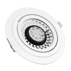 White circular LED gimbal downlight with adjustable black spotlight head containing multiple white LEDs, viewed from above.