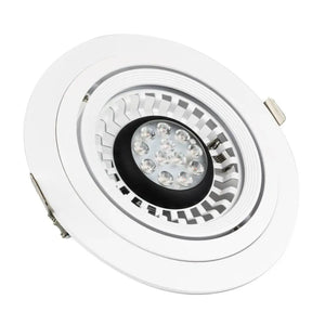 White circular LED gimbal downlight with adjustable black spotlight head containing multiple white LEDs, viewed from above.