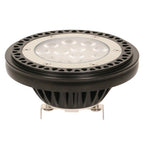 LED spot light bulb with black heat sink base, cream-colored trim ring, and white diffused lens, shown isolated against white