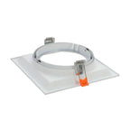 White square recessed light fixture with adjustable gimbal ring and spring clips, isolated on white background.