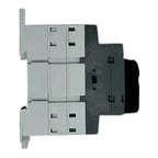 ABB DC switch isolator with gray and black housing, showing three-pole configuration and terminal connections, product view.
