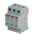 ABB OVR PV 1000V Type 2 Class II DC surge protection device mounted on DIN rail with three input/output terminals and red tec