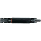 MC4 solar connector with integrated 12A fuse cartridge, shown at side angle against white background.