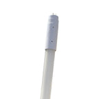 White T8 LED tube light with gray microwave motion sensor head mounted on top, full length product view against white backgro