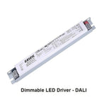 EASEIC dimmable LED driver with DALI control, white rectangular ballast with terminal connections and mounting brackets.