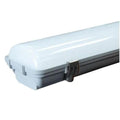 LED non-corrosive light fitting with white translucent cover and dark gray mounting bracket, product photo on white backgroun