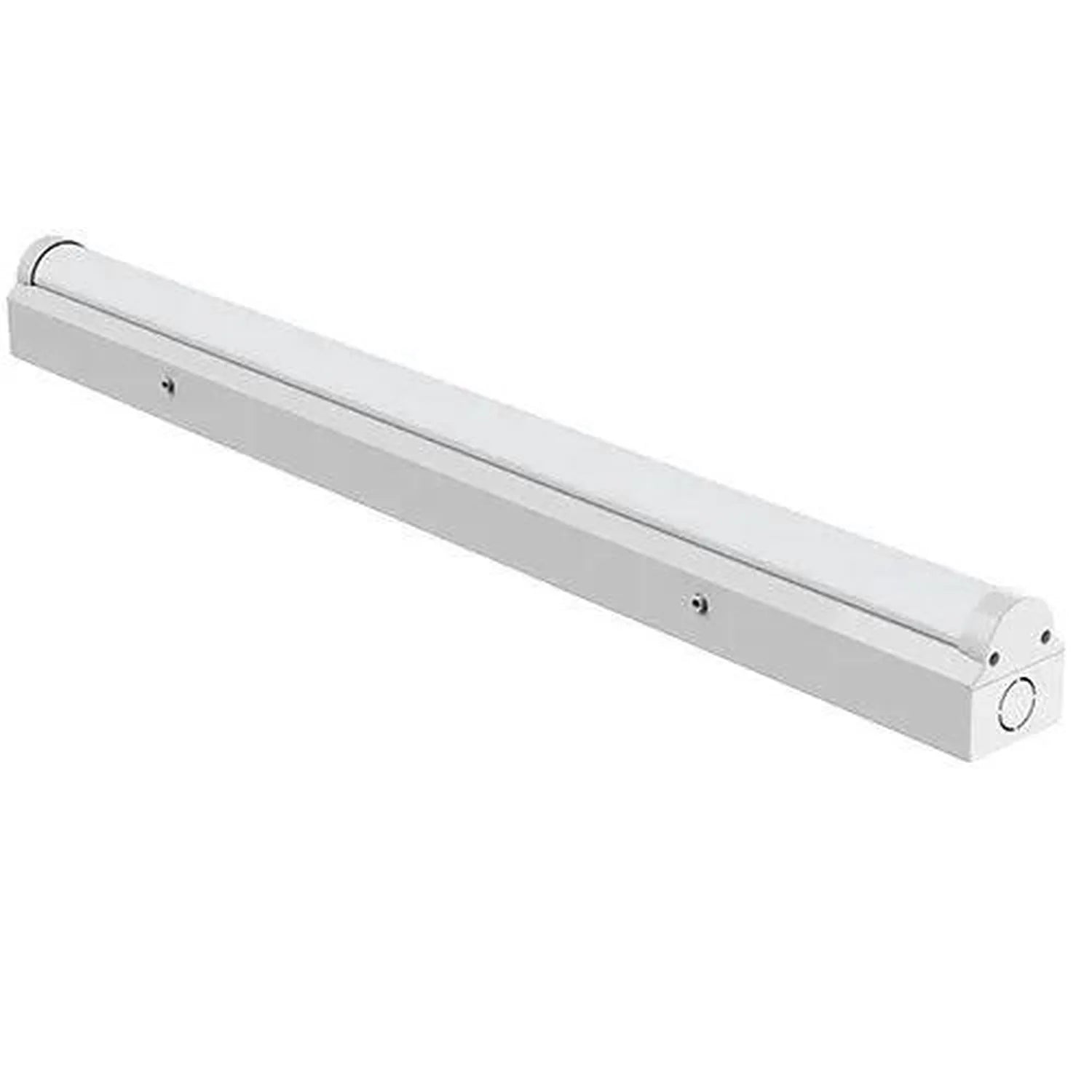 White linear LED batten light with slim profile and rounded ends, shown against white background.