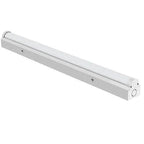 White LED batten light fixture with cylindrical diffuser and mounting hardware against plain background