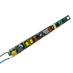 Linear LED driver circuit board with capacitors, transformers, and power connectors on green PCB.