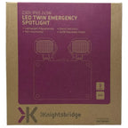 Knightsbridge LED Twin Emergency Spotlight product packaging box showing dual adjustable spotlight heads and 3-year warranty 