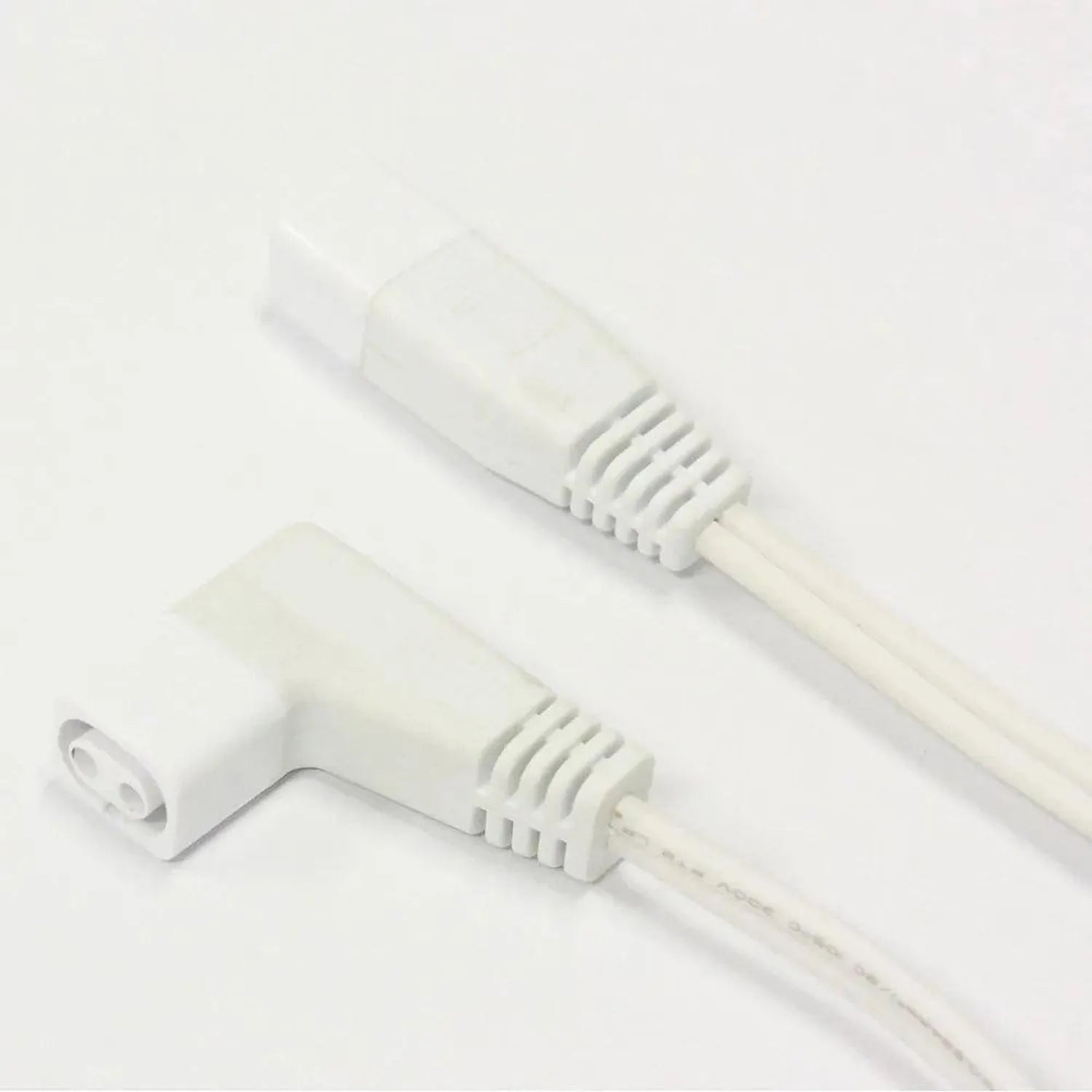 Two white T5 LED under cabinet tube lights with connector plugs displayed on a white background.