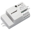 Hytronik Bluetooth 5.0 microwave motion sensor with white housing, control dial, and terminal connectors for electrical wirin