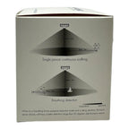 Product packaging box showing motion sensor detection range diagrams with maximum 3m height and 5m horizontal distance for wa