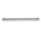 Silver linear LED high bay light fixture with mounting brackets, front view against white background.