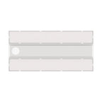 Three-tier diagram showing ZEUS Linear LED High Bay fixture layout with mounting points and a white circular element on the c