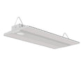 ZEUS Linear LED High Bay fixture with dual hanging brackets and finned heat dissipation design, shown in 3D rendering.