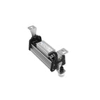 LED linear high bay light fixture with aluminum heat sink, black mounting brackets, and cable connector, angled product view.