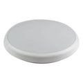 White round LED ceiling light with frosted diffuser and integrated rim, product shot on white background.