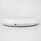 White curved LED ceiling light fitting with black trim ring, shown against neutral background.