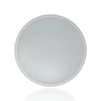 Round white LED ceiling light with frosted diffuser, shown against white background with shadow reflection.
