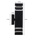 Dimension diagram of black rectangular LED wall light showing 14-inch height, 3.5-inch width, and 1.2-inch depth with mountin