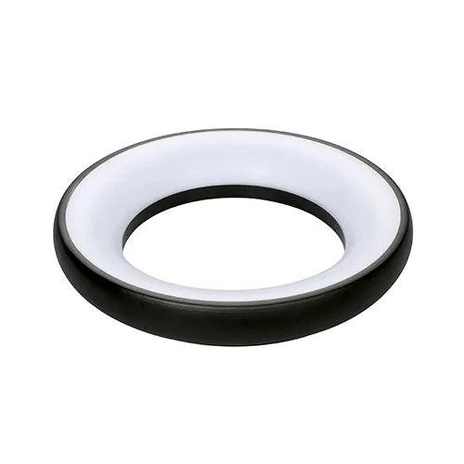 Round black LED pendant light with white diffuser ring, shown against white background.
