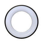 LED Uranus round suspended ceiling pendant with grey body and black outer rim, front view against white background.