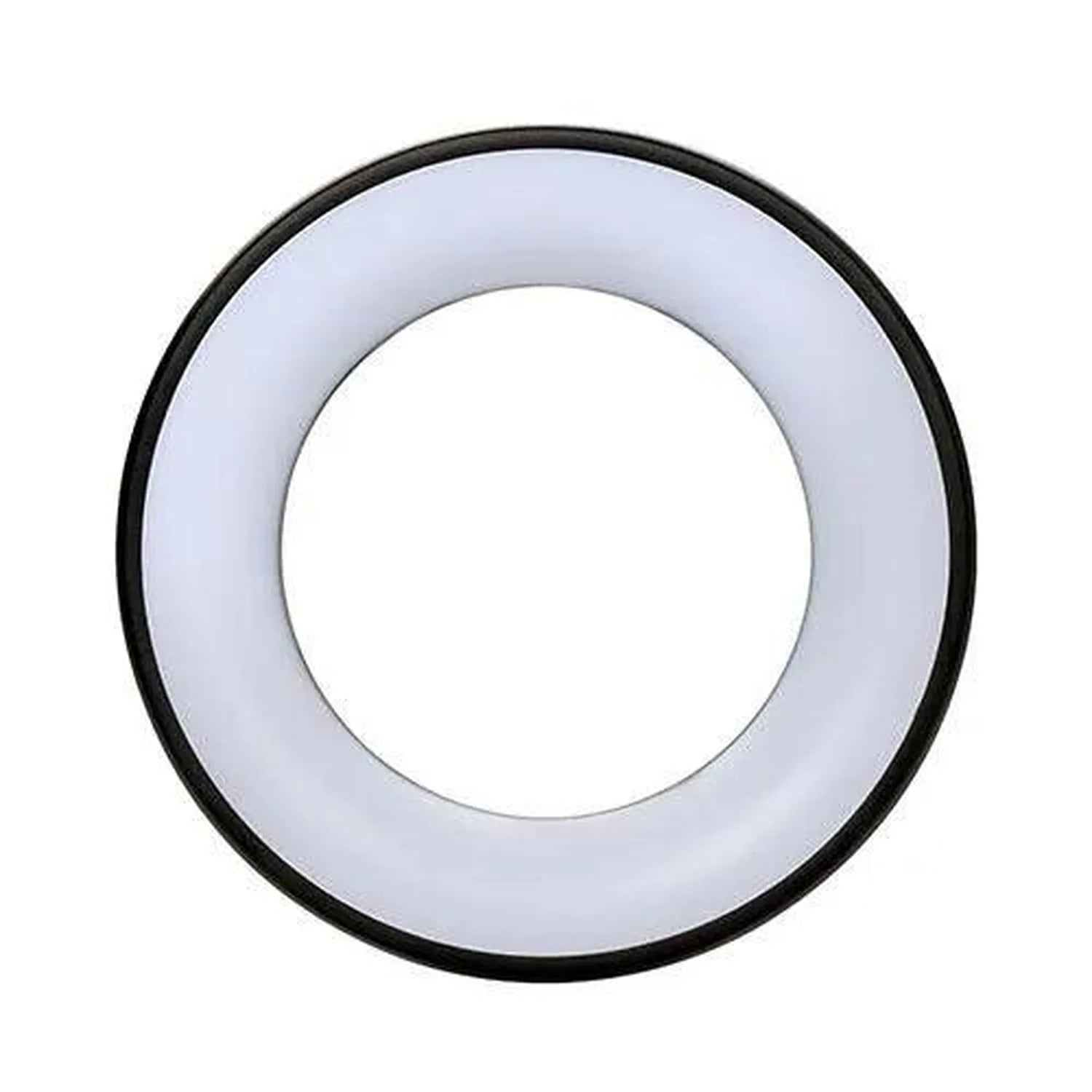 LED Uranus round suspended ceiling pendant with grey body and black outer rim, front view against white background.