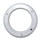 Silver circular LED ceiling light fixture with mounting ring and ventilation slots, front view.