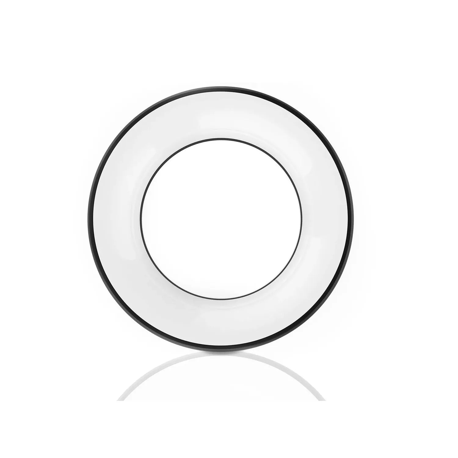 Circular LED ceiling light with black outer ring and light gray center, product photography on white background.