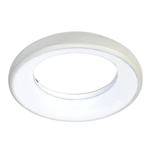White circular LED ceiling light with oval cutout detail, viewed from above against white background.