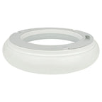 White circular LED ceiling light fixture with recessed ring detail, product view.