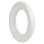 White circular LED ceiling light with central oval opening, front view product photo.