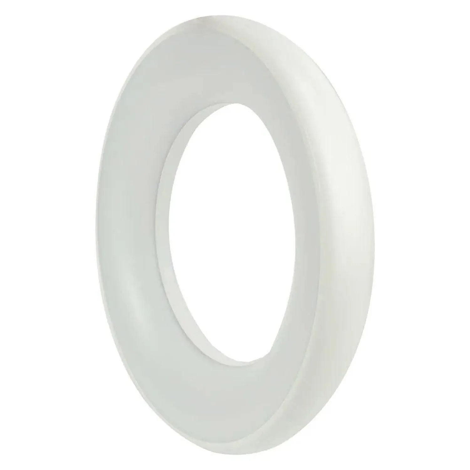 White circular LED ceiling light with central oval opening, front view product photo.