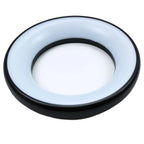 Circular LED ceiling light with grey and black trim ring on white background, product photo.