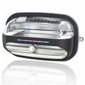 Black rectangular solar wall light with LED strips, motion sensor, and dimmable control knob, front view product shot.