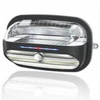 Black rectangular solar wall light with LED strips, motion sensor, and dimmable control knob, front view product shot.