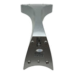 Bottom view of gray solar wall light with motion sensor, showing mounting holes, control switch, and CE/FCC compliance labels