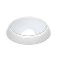 White dome-shaped LED bulkhead light fixture with frosted glass lens, shown against plain background.