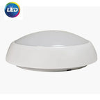 White dome-shaped LED ceiling light with polo fitting against white background, product photo.
