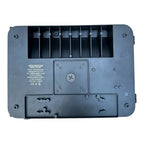 Voltagon LED wall light driver unit, top view showing eight vertical channel slots and central mounting plate with specificat