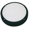 Round dark green LED bulkhead light with frosted white diffuser and four visible mounting screws, product shot on white backg