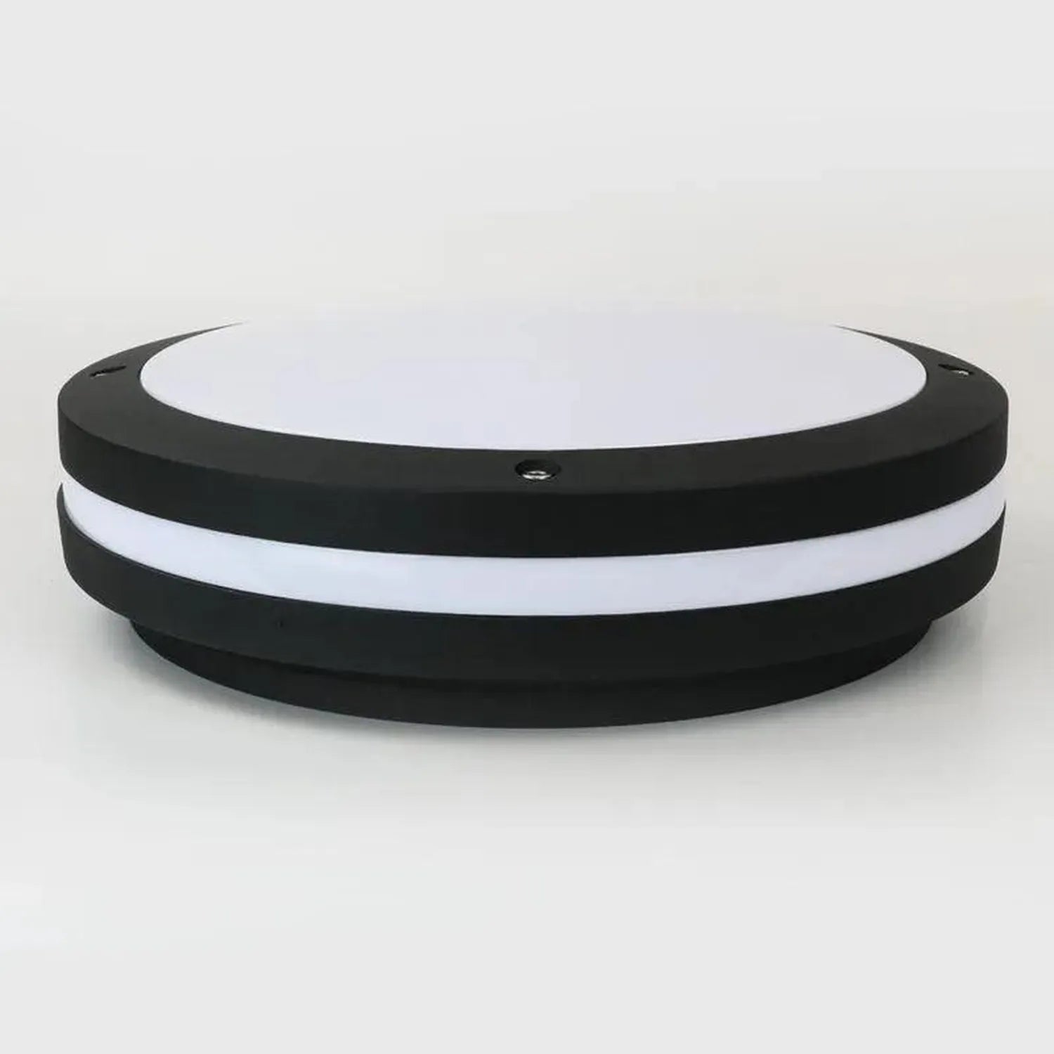 Round black and white LED wall light with integrated fixture shown against neutral background, product alone display.