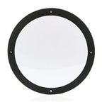 Round black LED wall light with white diffuser and four visible mounting screws, product alone against white background.