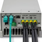 Mastervolt solar charge controller rear panel showing solar and battery terminal connections with green connectors and black 