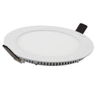 White round LED recessed downlight with black terminal connector and grey mounting ring, shown against plain background.